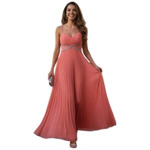 Bee Darlin Dress Juniors 5 Pink Pleated Chiffon Rhinestone Cutout Maxi Prom Gown